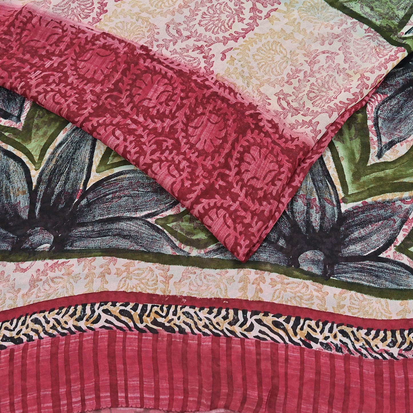 Indian Vintage Sari Multi Pure Georgette Silk Printed Sarees 5Yd Craft Fabric Sewing Quilting Dress making Crafting Dress Designing