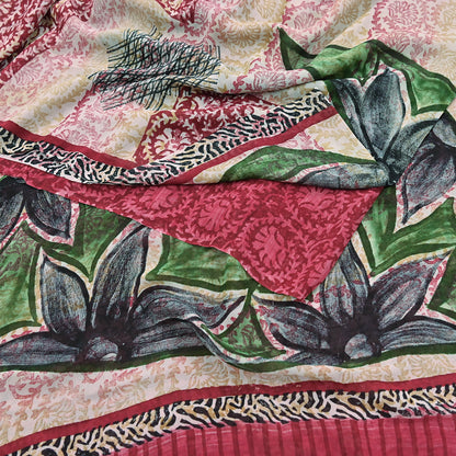 Indian Vintage Sari Multi Pure Georgette Silk Printed Sarees 5Yd Craft Fabric Sewing Quilting Dress making Crafting Dress Designing