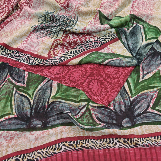 Indian Vintage Sari Multi Pure Georgette Silk Printed Sarees 5Yd Craft Fabric Sewing Quilting Dress making Crafting Dress Designing