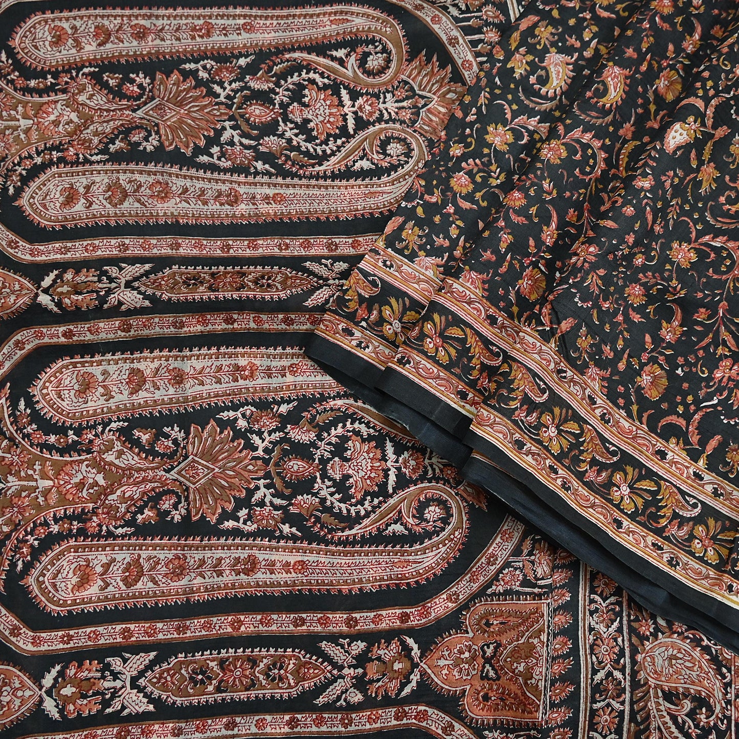 Indian Vintage Sari Black Printed Pure Silk Sarees Craft Fabric 6yd Sewing Floral Soft Dress Designing  for Crafting Quilting Upcycle Wrap
