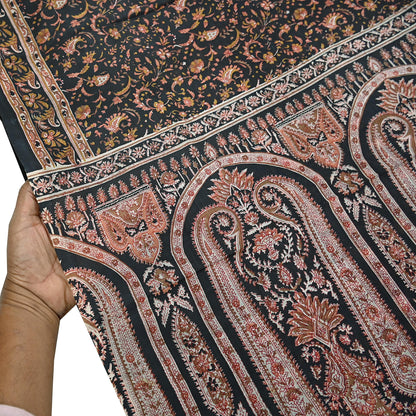 Indian Vintage Sari Black Printed Pure Silk Sarees Craft Fabric 6yd Sewing Floral Soft Dress Designing  for Crafting Quilting Upcycle Wrap