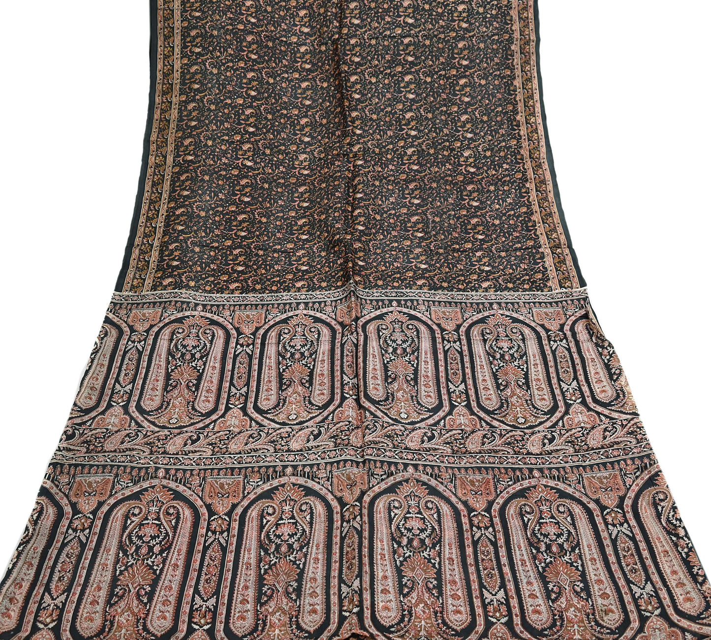 Indian Vintage Sari Black Printed Pure Silk Sarees Craft Fabric 6yd Sewing Floral Soft Dress Designing  for Crafting Quilting Upcycle Wrap