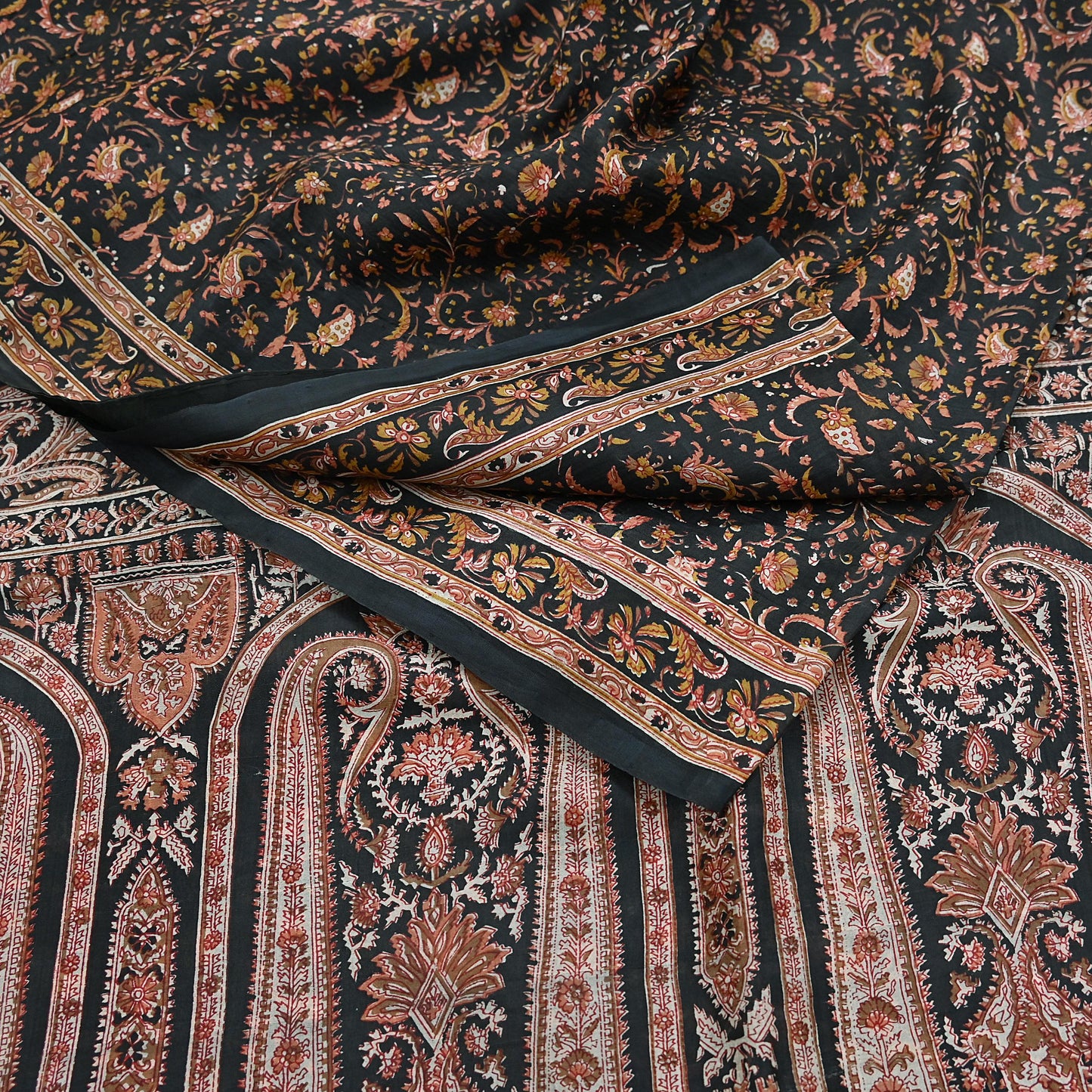 Indian Vintage Sari Black Printed Pure Silk Sarees Craft Fabric 6yd Sewing Floral Soft Dress Designing  for Crafting Quilting Upcycle Wrap