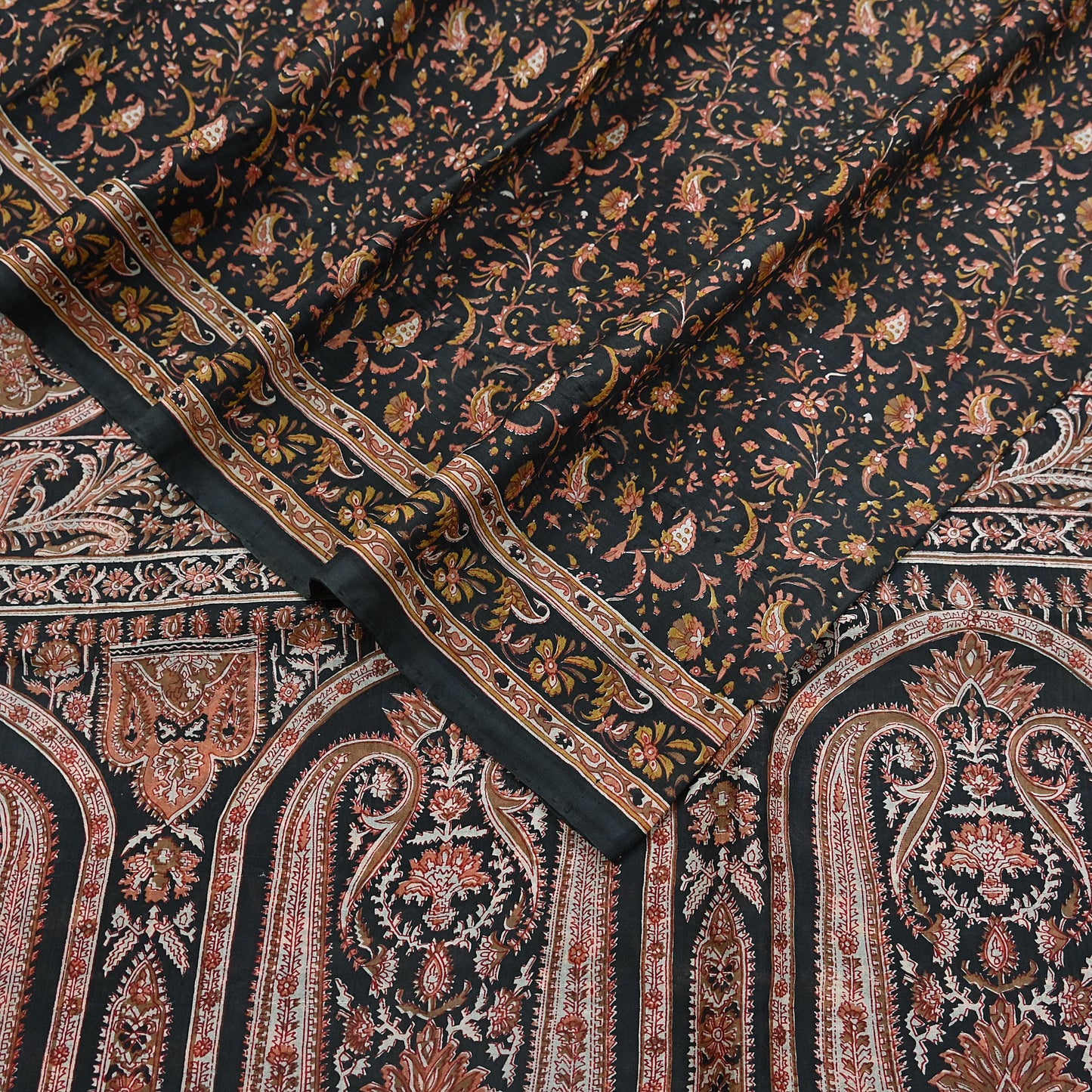 Indian Vintage Sari Black Printed Pure Silk Sarees Craft Fabric 6yd Sewing Floral Soft Dress Designing  for Crafting Quilting Upcycle Wrap