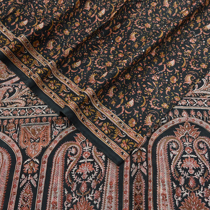 Indian Vintage Sari Black Printed Pure Silk Sarees Craft Fabric 6yd Sewing Floral Soft Dress Designing  for Crafting Quilting Upcycle Wrap