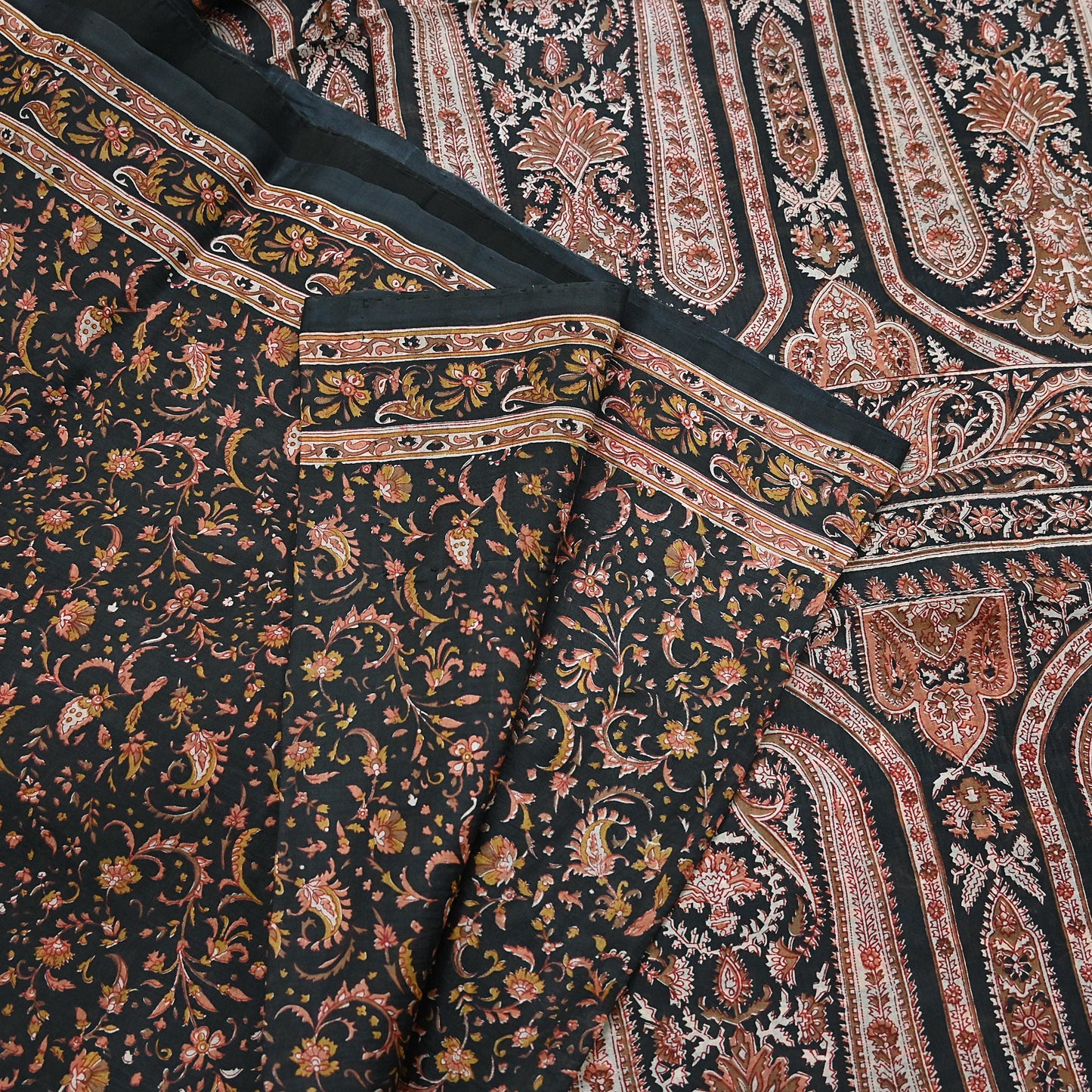 Indian Vintage Sari Black Printed Pure Silk Sarees Craft Fabric 6yd Sewing Floral Soft Dress Designing  for Crafting Quilting Upcycle Wrap