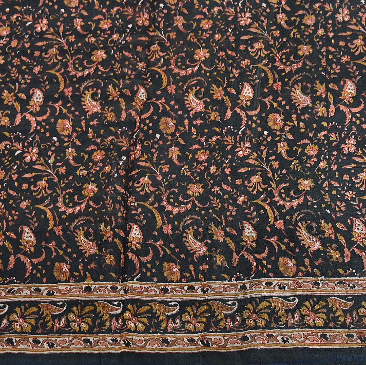 Indian Vintage Sari Black Printed Pure Silk Sarees Craft Fabric 6yd Sewing Floral Soft Dress Designing  for Crafting Quilting Upcycle Wrap