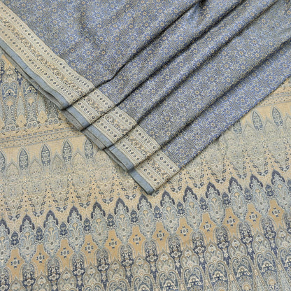 Indian Vintage Sari Gray Heavy Pure Satin Silk Woven Banarasi Tanchoi Saree 5Yd Ethnic Craft Fabric Upcycle Bridal Heavy Sarees