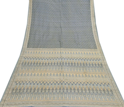 Indian Vintage Sari Gray Heavy Pure Satin Silk Woven Banarasi Tanchoi Saree 5Yd Ethnic Craft Fabric Upcycle Bridal Heavy Sarees