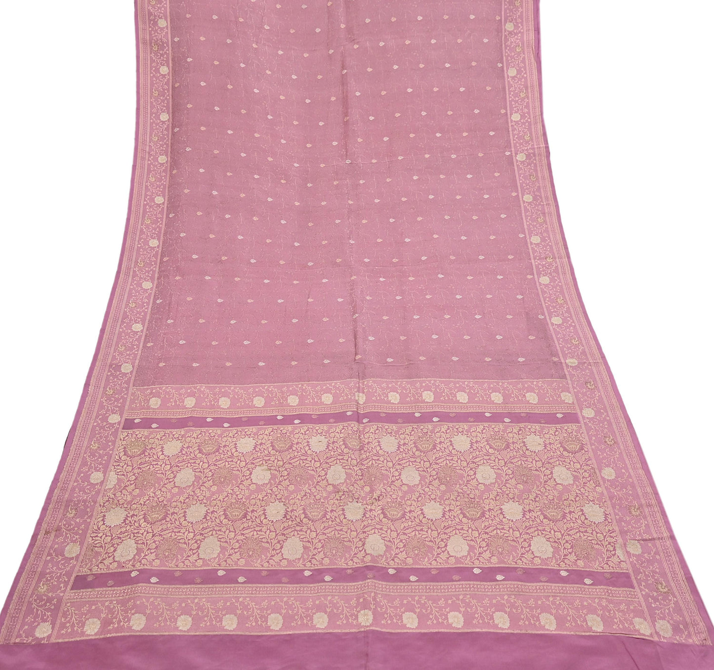 Indian Vintage Heavy Pink Saree Pure Silk Hand Woven Banarasi Sari Craft Fabric 5Yd Sewing Soft Ethnic Zari Dress Making