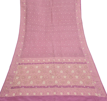 Indian Vintage Heavy Pink Saree Pure Silk Hand Woven Banarasi Sari Craft Fabric 5Yd Sewing Soft Ethnic Zari Dress Making