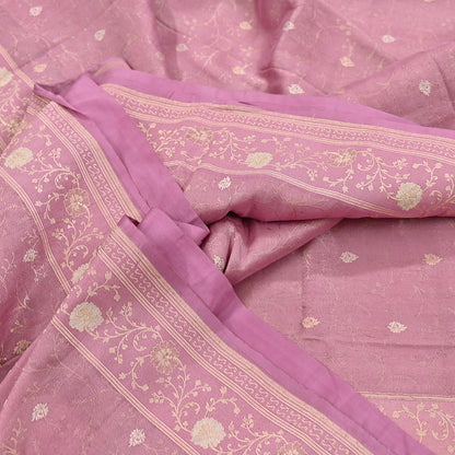 Indian Vintage Heavy Pink Saree Pure Silk Hand Woven Banarasi Sari Craft Fabric 5Yd Sewing Soft Ethnic Zari Dress Making