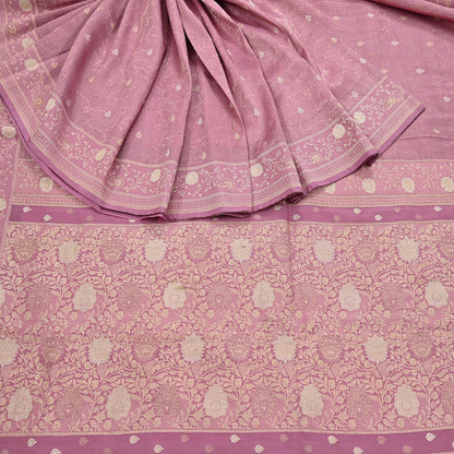 Indian Vintage Heavy Pink Saree Pure Silk Hand Woven Banarasi Sari Craft Fabric 5Yd Sewing Soft Ethnic Zari Dress Making