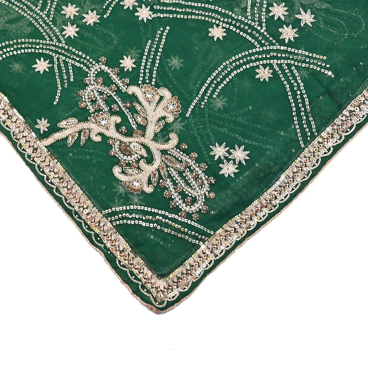 Indian Vintage Heavy Bridal Bottle Green Dupatta Pure Georgette Silk Long Stole Hand Embroidered Scarf Zardozi/Dabka Wedding red Hijab veil