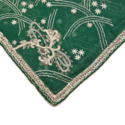 Indian Vintage Heavy Bridal Bottle Green Dupatta Pure Georgette Silk Long Stole Hand Embroidered Scarf Zardozi/Dabka Wedding red Hijab veil