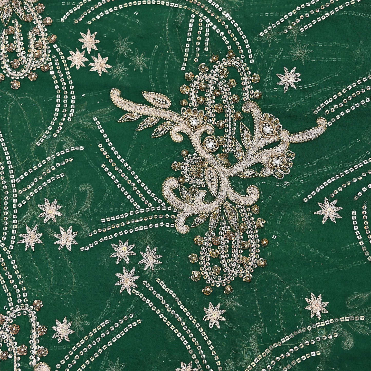 Indian Vintage Heavy Bridal Bottle Green Dupatta Pure Georgette Silk Long Stole Hand Embroidered Scarf Zardozi/Dabka Wedding red Hijab veil