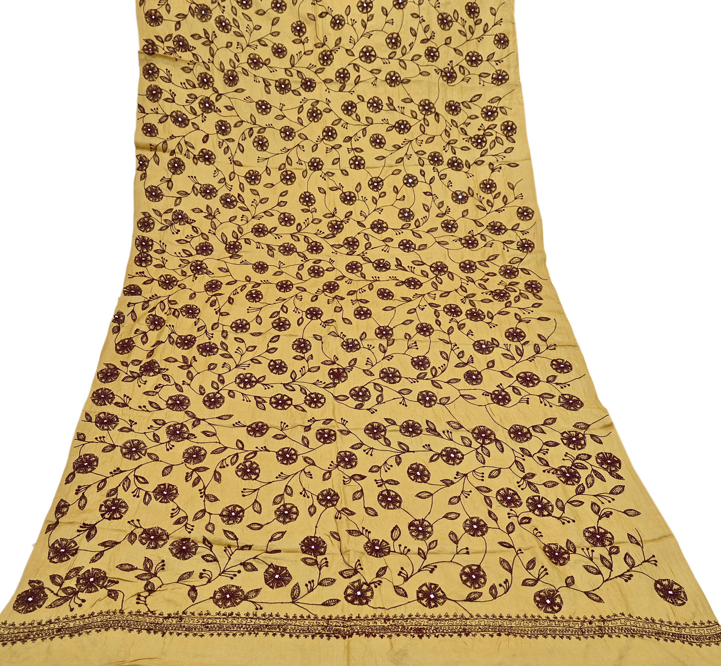 Indian Vintage Dupatta Beige Long Stole Pure silk Hand Embroidered Scarves Veil Scarf Wrap Floral Design