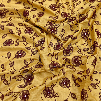 Indian Vintage Dupatta Beige Long Stole Pure silk Hand Embroidered Scarves Veil Scarf Wrap Floral Design