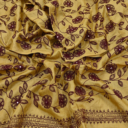 Indian Vintage Dupatta Beige Long Stole Pure silk Hand Embroidered Scarves Veil Scarf Wrap Floral Design