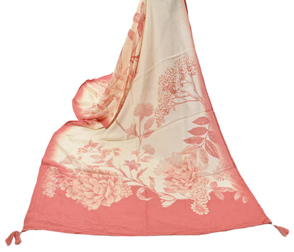 Indian Vintage Peach & Ivory Dupatta Long Stole Pure silk Printed Dupatta Veil Scarves soft Boho Wrap Dressmaking
