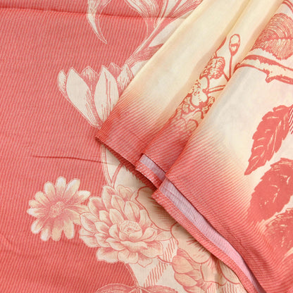Indian Vintage Peach & Ivory Dupatta Long Stole Pure silk Printed Dupatta Veil Scarves soft Boho Wrap Dressmaking