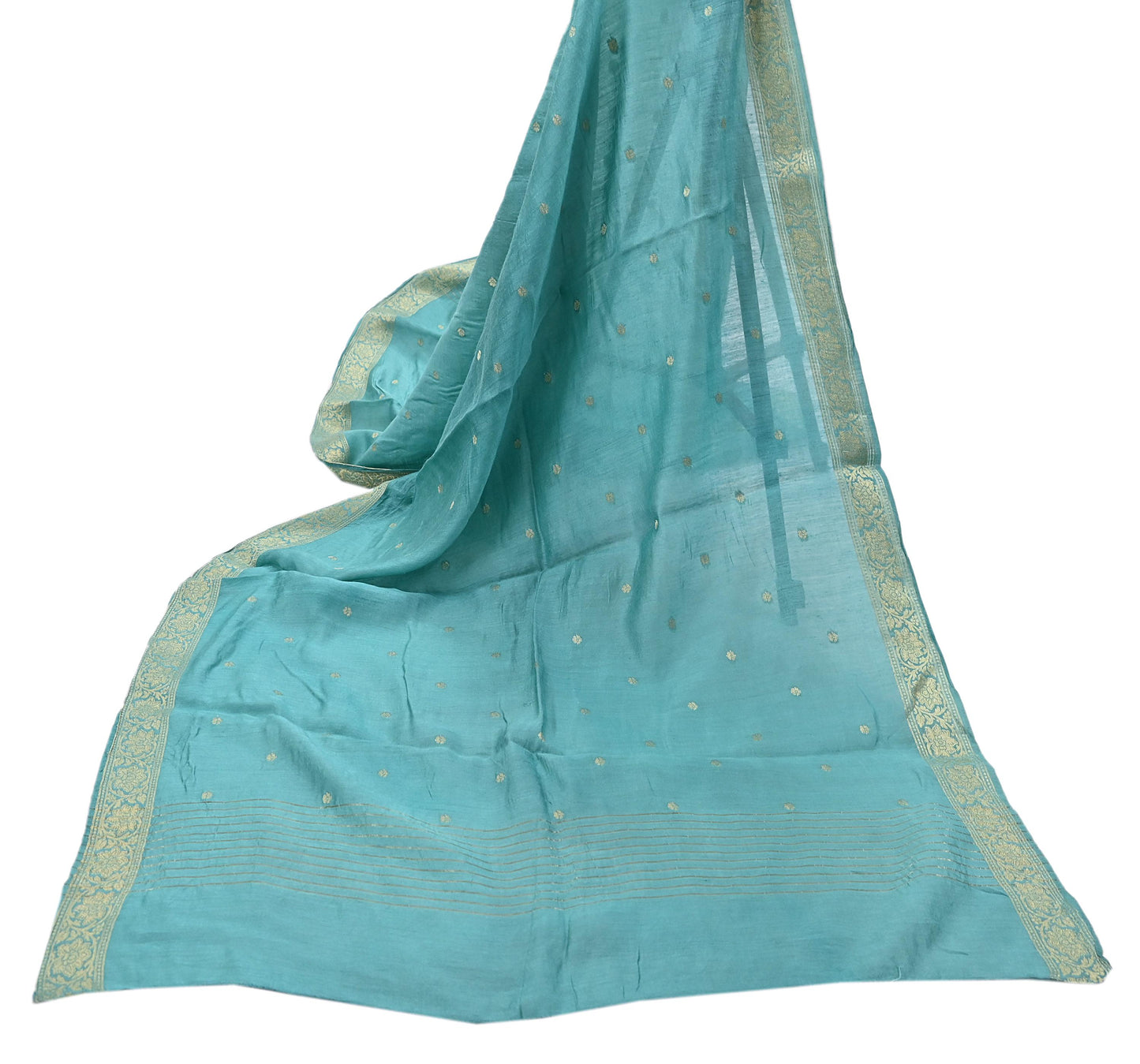 Indian Vintage Dupatta Green Long Stole Hand Woven Pure Silk Scarves Veil Zari Soft Fringes Scarf Wrap Boho