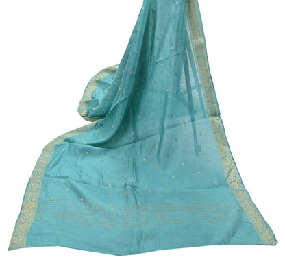 Indian Vintage Dupatta Green Long Stole Hand Woven Pure Silk Scarves Veil Zari Soft Fringes Scarf Wrap Boho