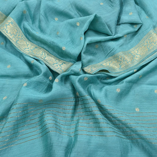 Indian Vintage Dupatta Green Long Stole Hand Woven Pure Silk Scarves Veil Zari Soft Fringes Scarf Wrap Boho