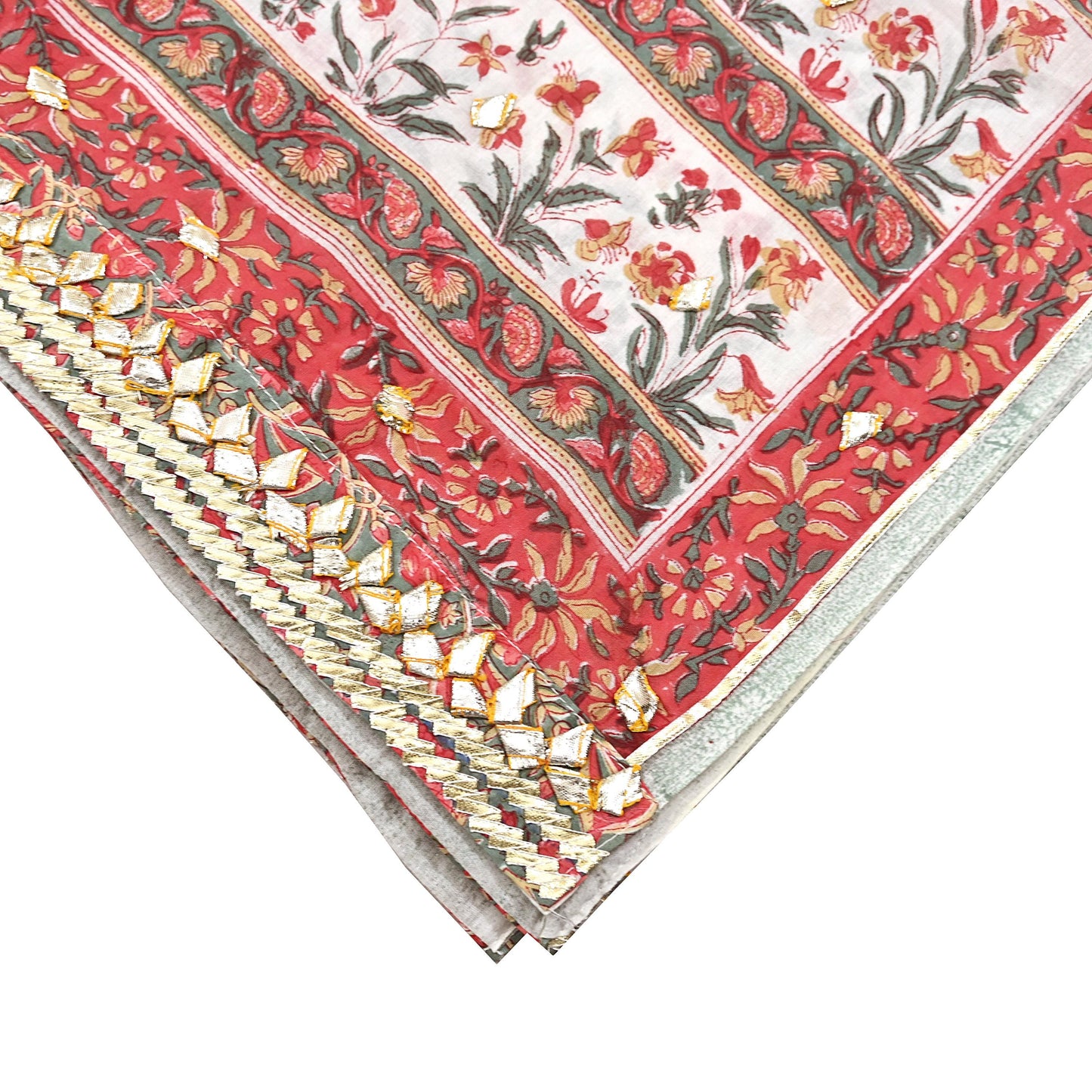 Indian Vintage White & Red Dupatta Long Stole Block Print Pure Cotton Scarves Scarf Veil Wrap Boho Soft Paisley Gota Patti Border