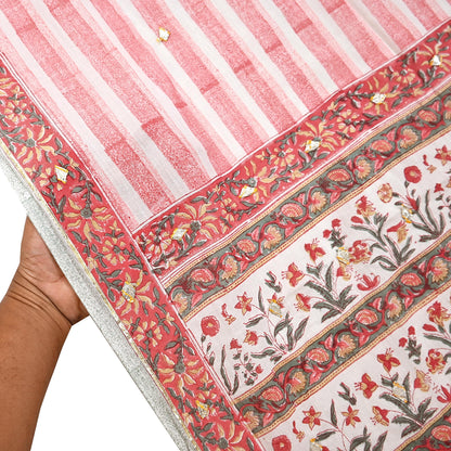 Indian Vintage White & Red Dupatta Long Stole Block Print Pure Cotton Scarves Scarf Veil Wrap Boho Soft Paisley Gota Patti Border