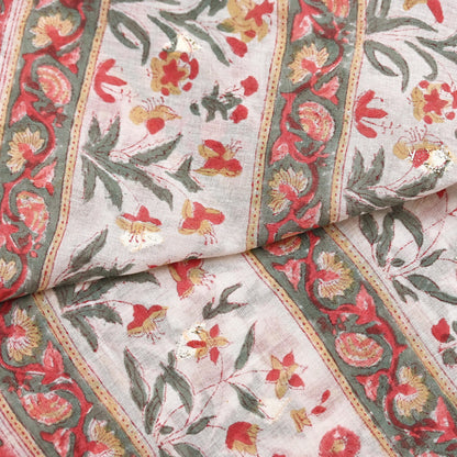 Indian Vintage White & Red Dupatta Long Stole Block Print Pure Cotton Scarves Scarf Veil Wrap Boho Soft Paisley Gota Patti Border