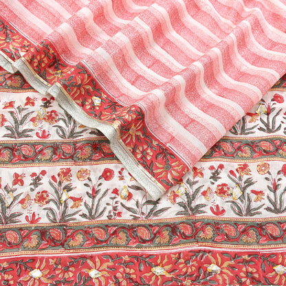 Indian Vintage White & Red Dupatta Long Stole Block Print Pure Cotton Scarves Scarf Veil Wrap Boho Soft Paisley Gota Patti Border