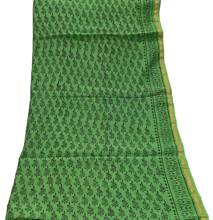 Indian Vintage Dupatta Green Dupatta Long Stole Block Print Pure Chanderi Silk Scarves Veil Golden Zari