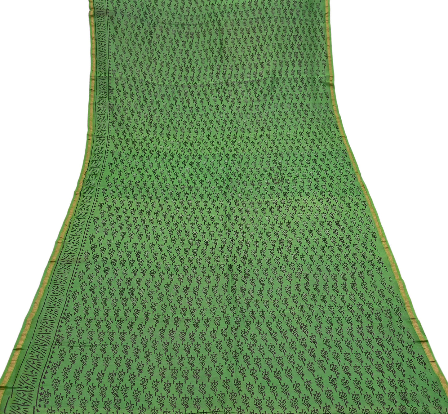 Indian Vintage Dupatta Green Dupatta Long Stole Block Print Pure Chanderi Silk Scarves Veil Golden Zari