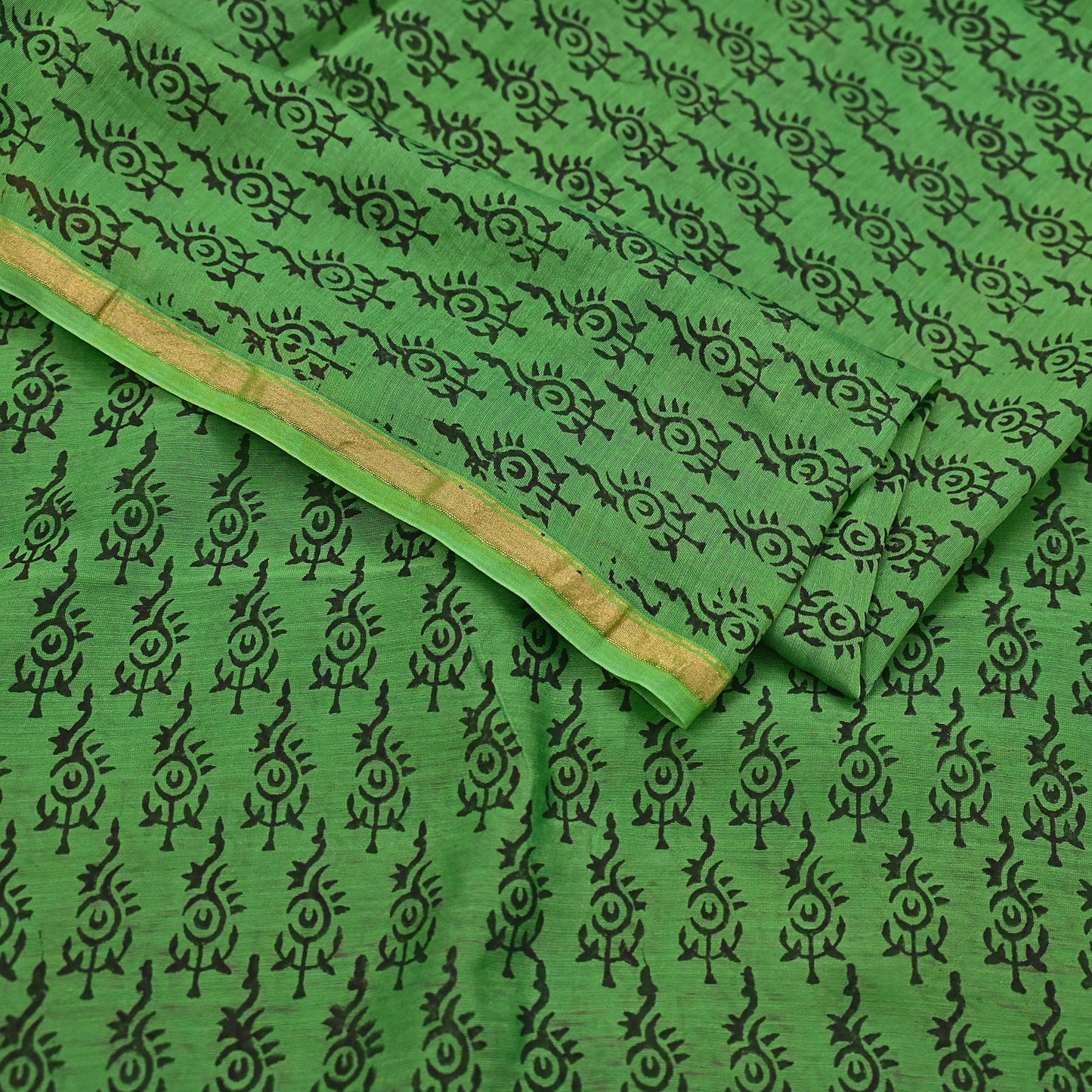 Indian Vintage Dupatta Green Dupatta Long Stole Block Print Pure Chanderi Silk Scarves Veil Golden Zari