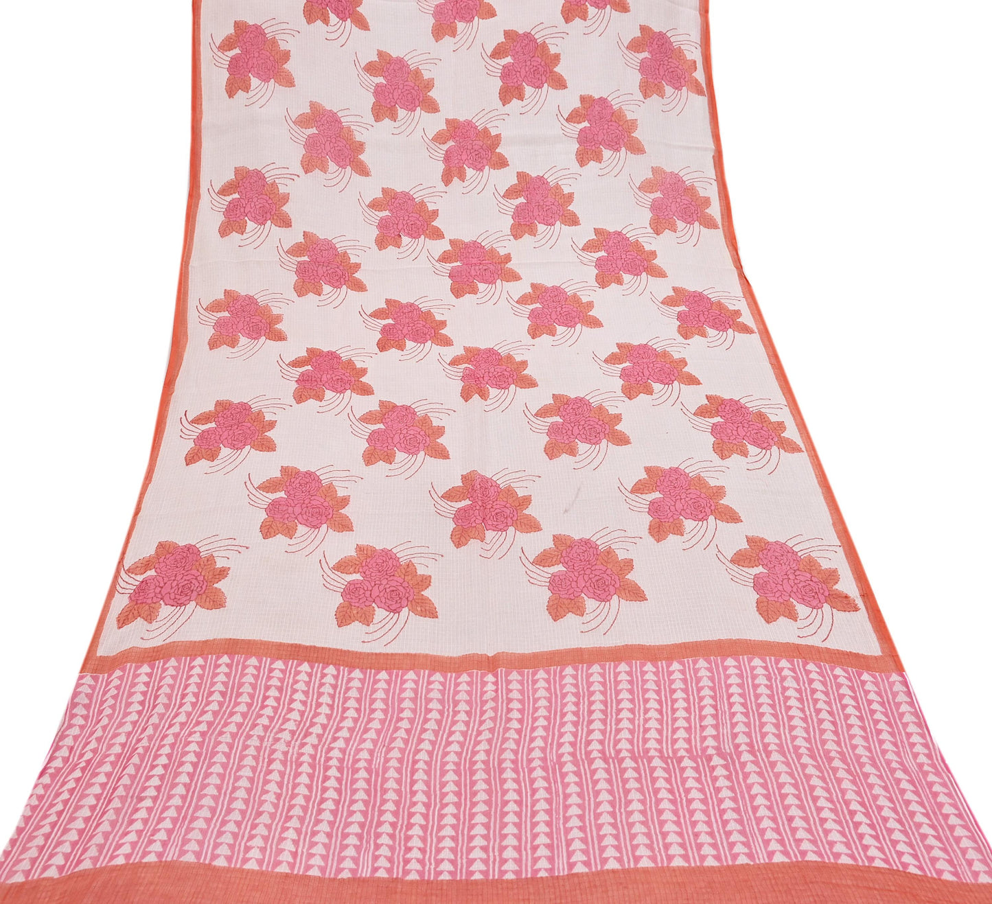 Indian Vintage White & Pink Dupatta Long Stole Block Print Pure Cotton Indian Scarves Scarf Veil Wrap Boho Soft Floral