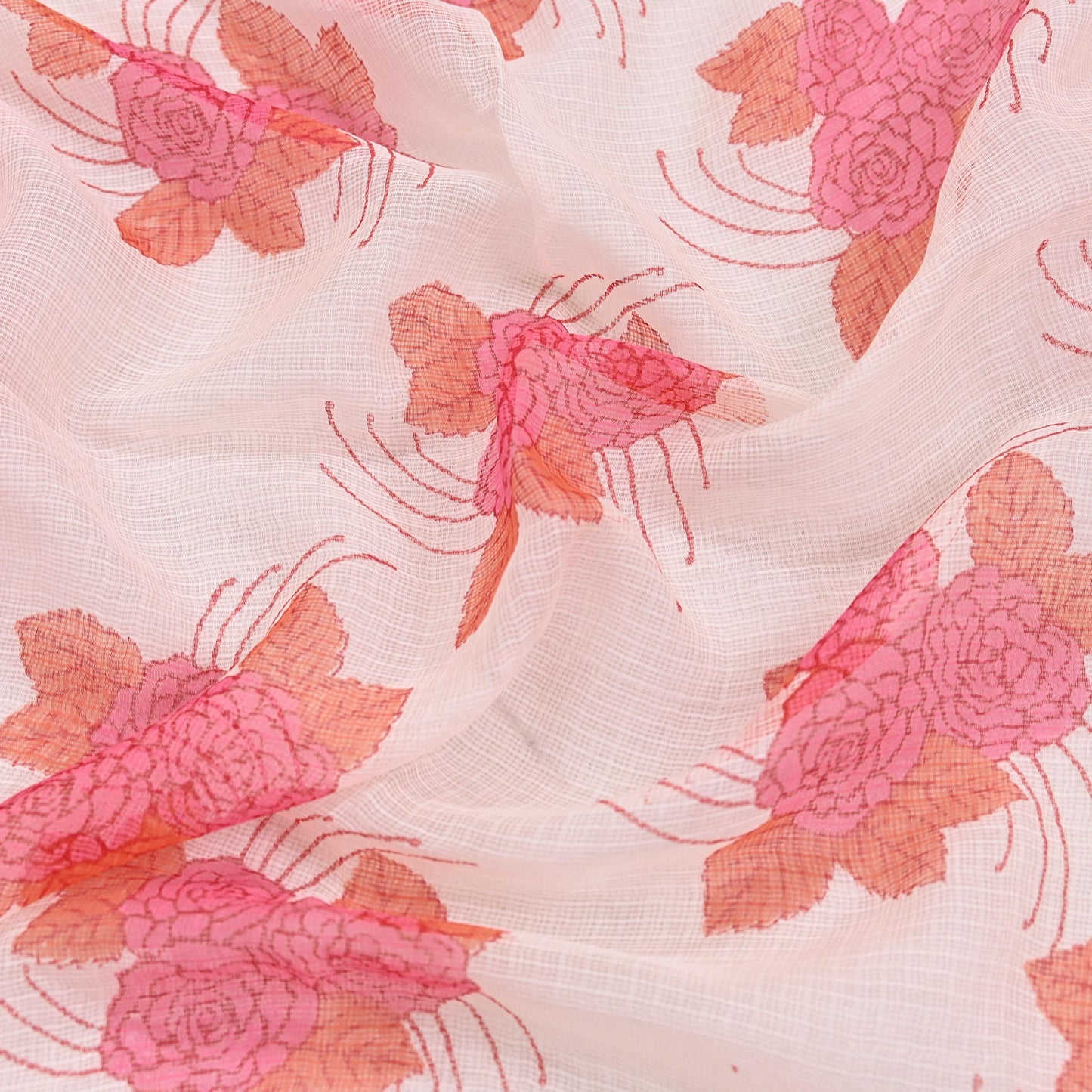 Indian Vintage White & Pink Dupatta Long Stole Block Print Pure Cotton Indian Scarves Scarf Veil Wrap Boho Soft Floral