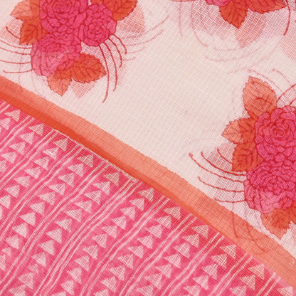 Indian Vintage White & Pink Dupatta Long Stole Block Print Pure Cotton Indian Scarves Scarf Veil Wrap Boho Soft Floral