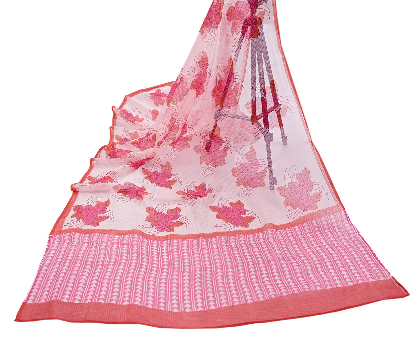 Indian Vintage White & Pink Dupatta Long Stole Block Print Pure Cotton Indian Scarves Scarf Veil Wrap Boho Soft Floral
