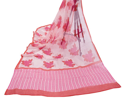 Indian Vintage White & Pink Dupatta Long Stole Block Print Pure Cotton Indian Scarves Scarf Veil Wrap Boho Soft Floral