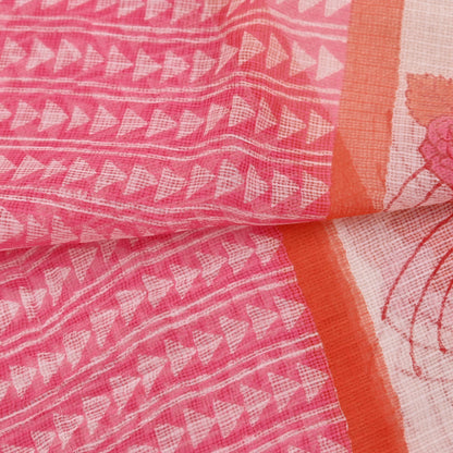 Indian Vintage White & Pink Dupatta Long Stole Block Print Pure Cotton Indian Scarves Scarf Veil Wrap Boho Soft Floral