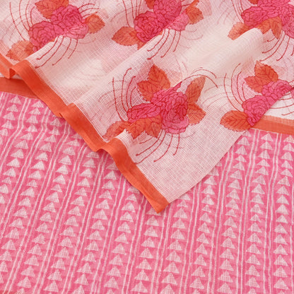 Indian Vintage White & Pink Dupatta Long Stole Block Print Pure Cotton Indian Scarves Scarf Veil Wrap Boho Soft Floral