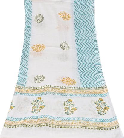 Indian Vintage White Dupatta Long Stole Block Print Pure Cotton Indian Scarves Scarf Veil Wrap Boho Soft Floral