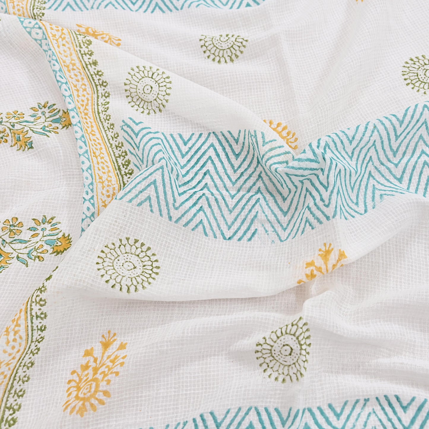 Indian Vintage White Dupatta Long Stole Block Print Pure Cotton Indian Scarves Scarf Veil Wrap Boho Soft Floral