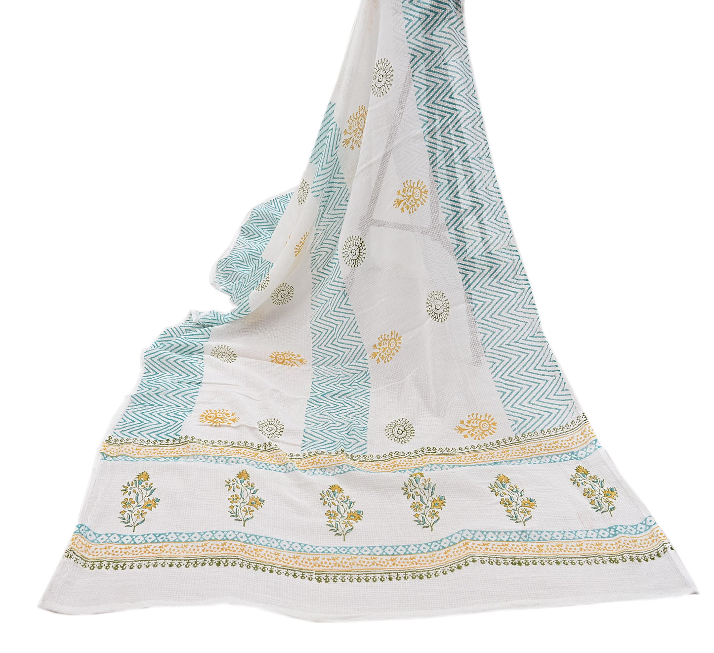 Indian Vintage White Dupatta Long Stole Block Print Pure Cotton Indian Scarves Scarf Veil Wrap Boho Soft Floral
