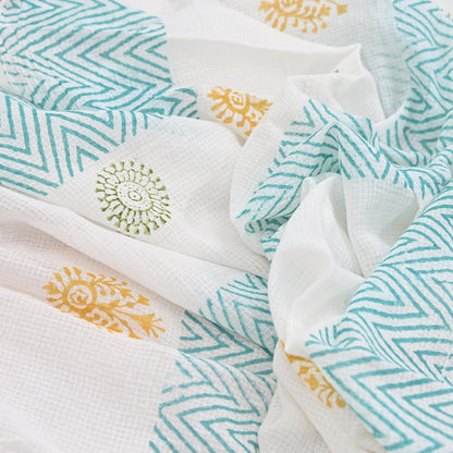 Indian Vintage White Dupatta Long Stole Block Print Pure Cotton Indian Scarves Scarf Veil Wrap Boho Soft Floral