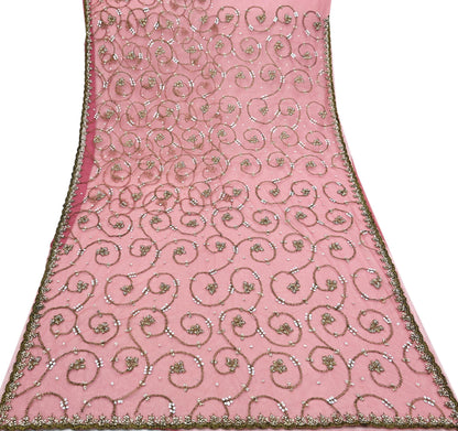 Indian Vintage Heavy Sari Peach Net/Mesh Embroidered Sarees Fabric 6Yd Sewing Soft Floral Craft Fabric Dress making Crafting Bollywood sari