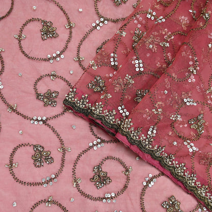 Indian Vintage Heavy Sari Peach Net/Mesh Embroidered Sarees Fabric 6Yd Sewing Soft Floral Craft Fabric Dress making Crafting Bollywood sari