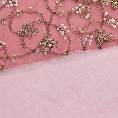 Indian Vintage Heavy Sari Peach Net/Mesh Embroidered Sarees Fabric 6Yd Sewing Soft Floral Craft Fabric Dress making Crafting Bollywood sari