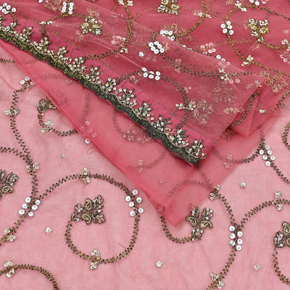 Indian Vintage Heavy Sari Peach Net/Mesh Embroidered Sarees Fabric 6Yd Sewing Soft Floral Craft Fabric Dress making Crafting Bollywood sari